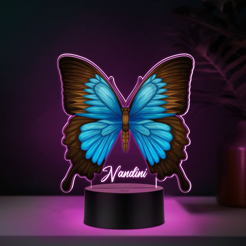Butterfly Theme LED Night Light, 3D Illusion Lamp with Color Changing & Black Base Kids Room Decor Bedside Lamp Birthday Return Gift for Girls